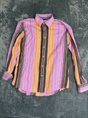 XMI Mens Striped Long Sleeve Floral Cuff Detail Multicolor Size 2XL